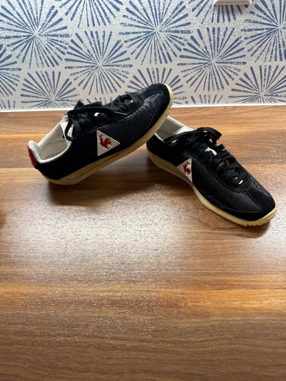 Le Coq Sportif Men's Black Sneakers Vintage Nylon Athletic Shoes Trainers US 8.5